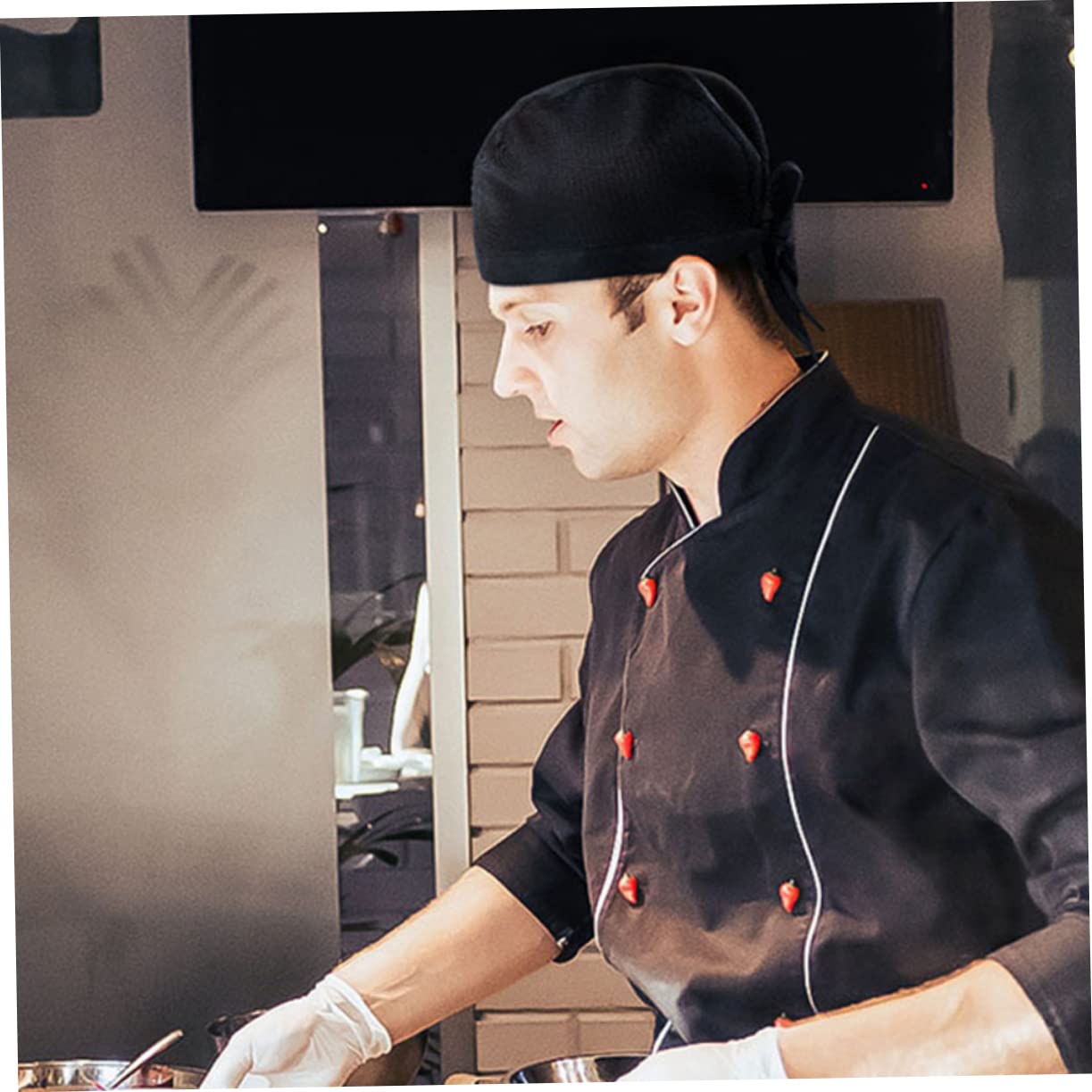 8 Gorros de Chef Diseño Simple Estilo Japonés Negro de Algodón Unisex Elásticos y Cómodos para Cocina y Comedor para Profesionales