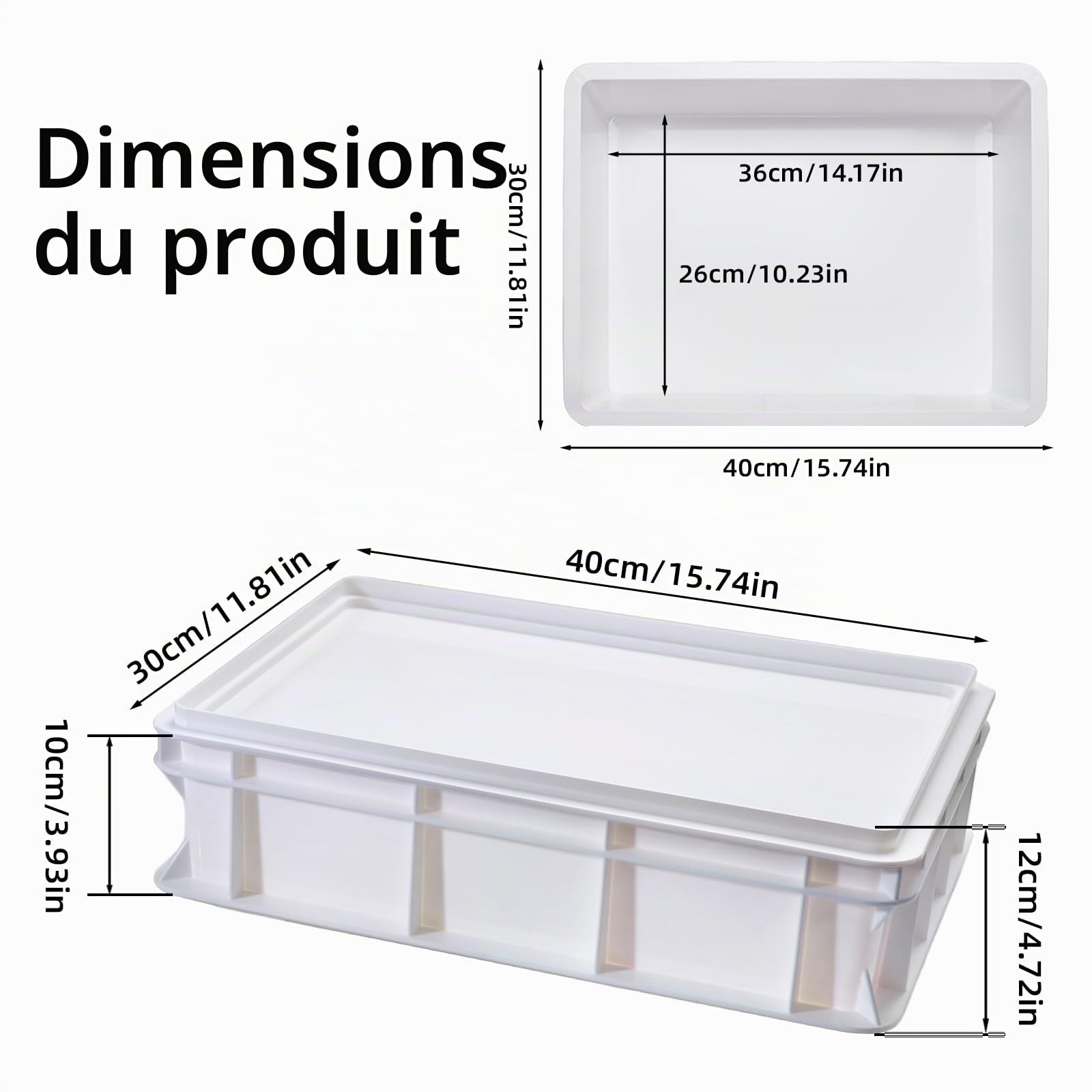 Bac à Pâton Pizza et Pain - Boîte Fermentation Pizza en plastique - Boîtes à Pétrissage avec Couvercle - Conteneur pour Levée empilable pour pizza,pain et pâte(30x40x12cm)