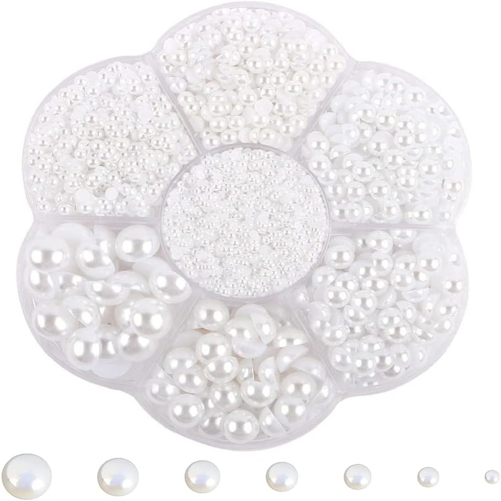 Tazweeq 5600 Pcs Half Flatback Pearls gems for Crafts, Flatback Crafts Pearls for Nail Crafts, DIY Scrapbooking Jewellery Making, Crafts Half Round Flatback Pearls, White, 2/3/4/5/6/8/10 mm