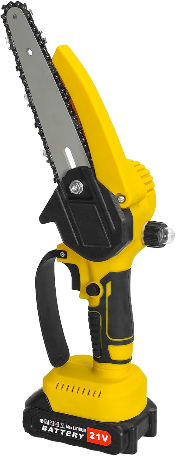 2-in-1 Cordless Mini Chainsaw, Pole Saw with Retractable Extension - 0.9-5.9ft Telescoping Pole, 21V 550W Brushless Motor, High-Capacity Batteries for Extended Tree Trimming and Pruning Yell