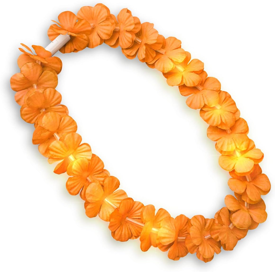 Set of 12 Orange LED Flower Hawaiian Lei Light Up Necklaces