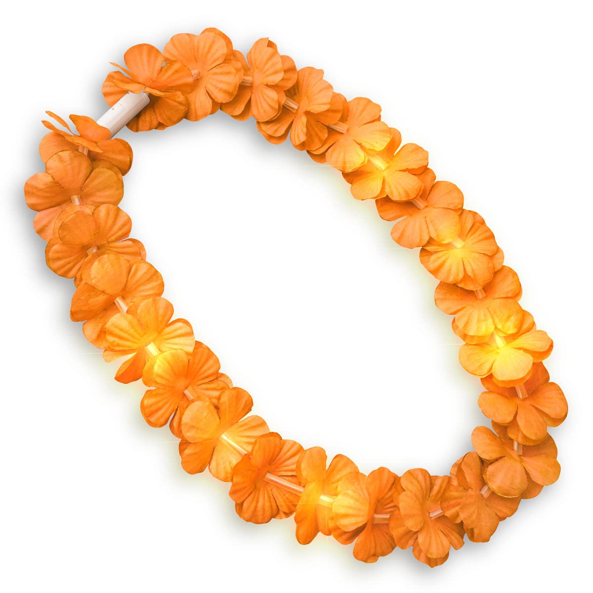 Set of 12 Orange LED Flower Hawaiian Lei Light Up Necklaces