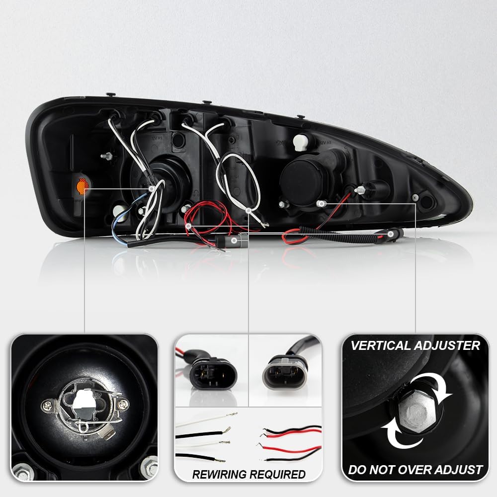 AKKON - For 2004-2008 Pontiac Grand Prix Black Dual LED Ring Projector Headlights - Pair Set