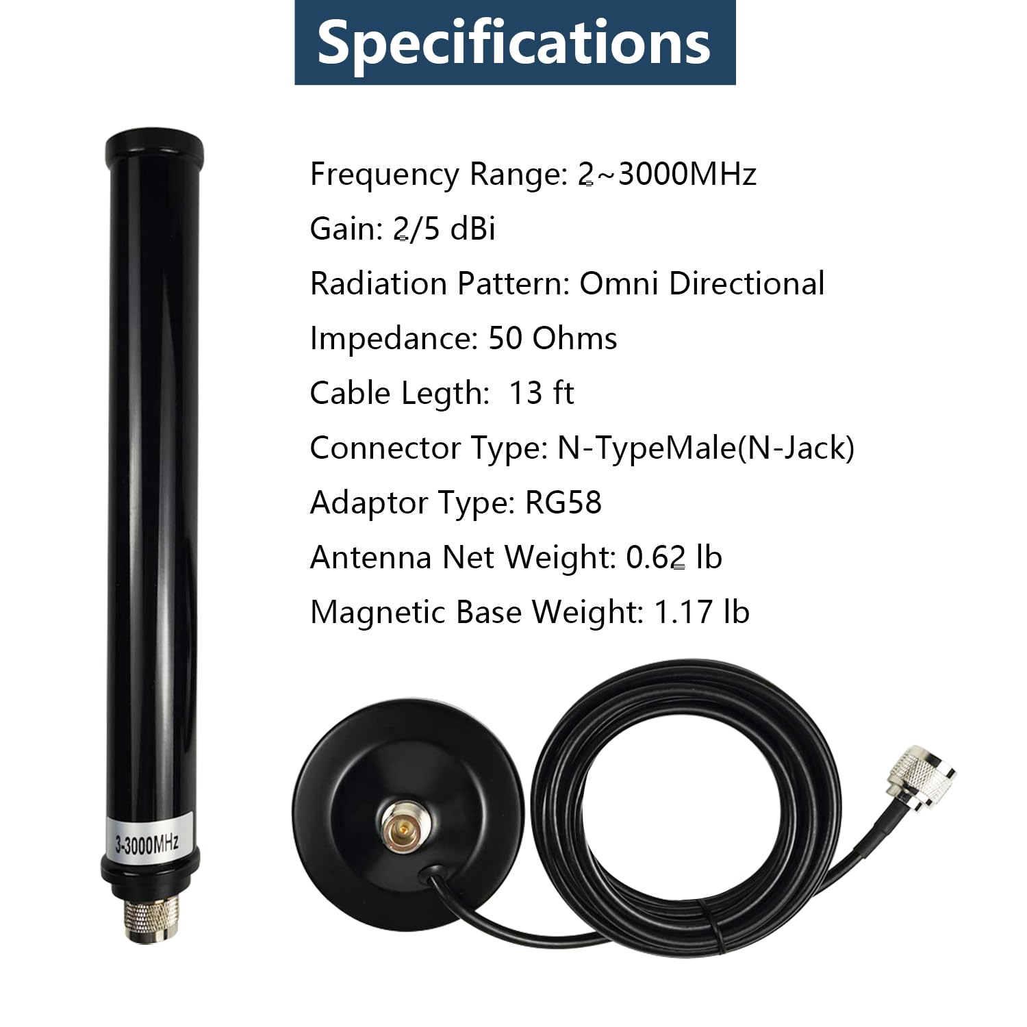 Antena de escáner de escritorio con soporte magnético, conector N macho de 13 pies con adaptadores BNC SMA SL16 para radio de coche, camión, VHF, UHF, FM, SDR, banda ancha, móvil, uso interior y