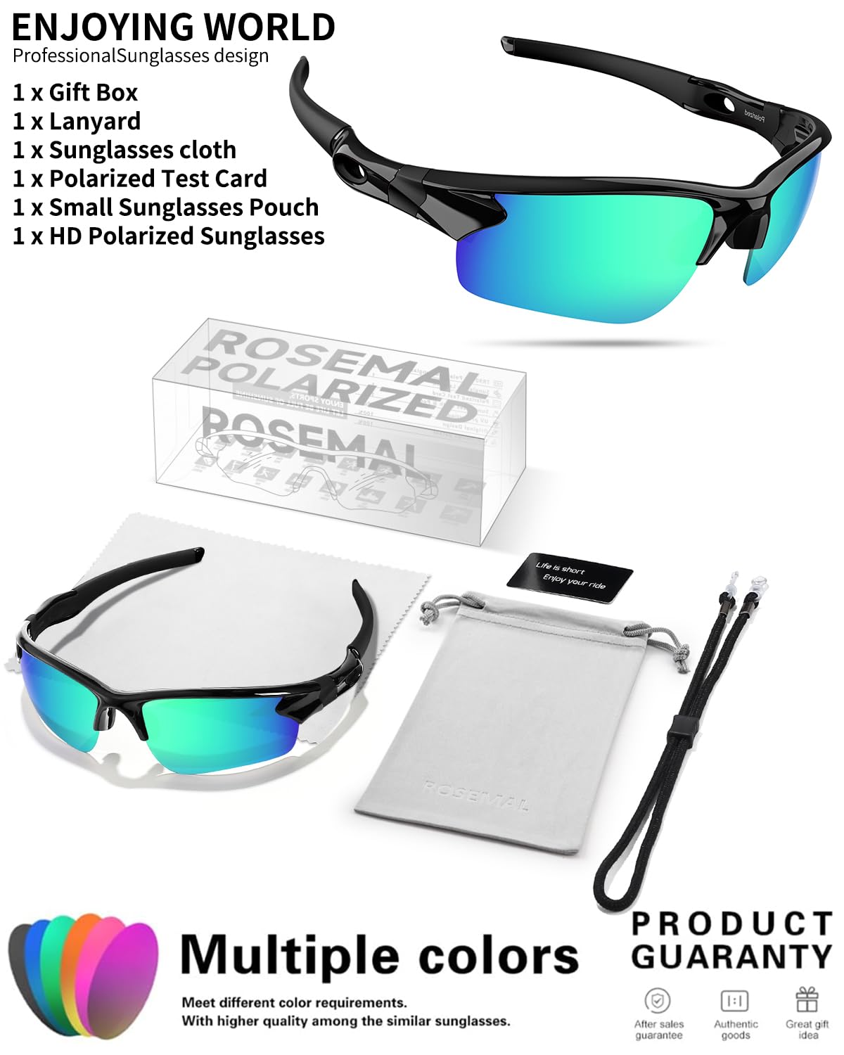 Rosemal Occhiali da sole polarizzati uomo donna occhiali da sole per corsa sport ciclismo guida pesca baseball golf TAC UV400 TR90