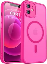 CANSHN Magnetic Cover for iPhone 12 Mini (5.4 Inches) [Full Camera Protection] Translucent Matte Protective Slim Shockproof Case, Hot Pink
