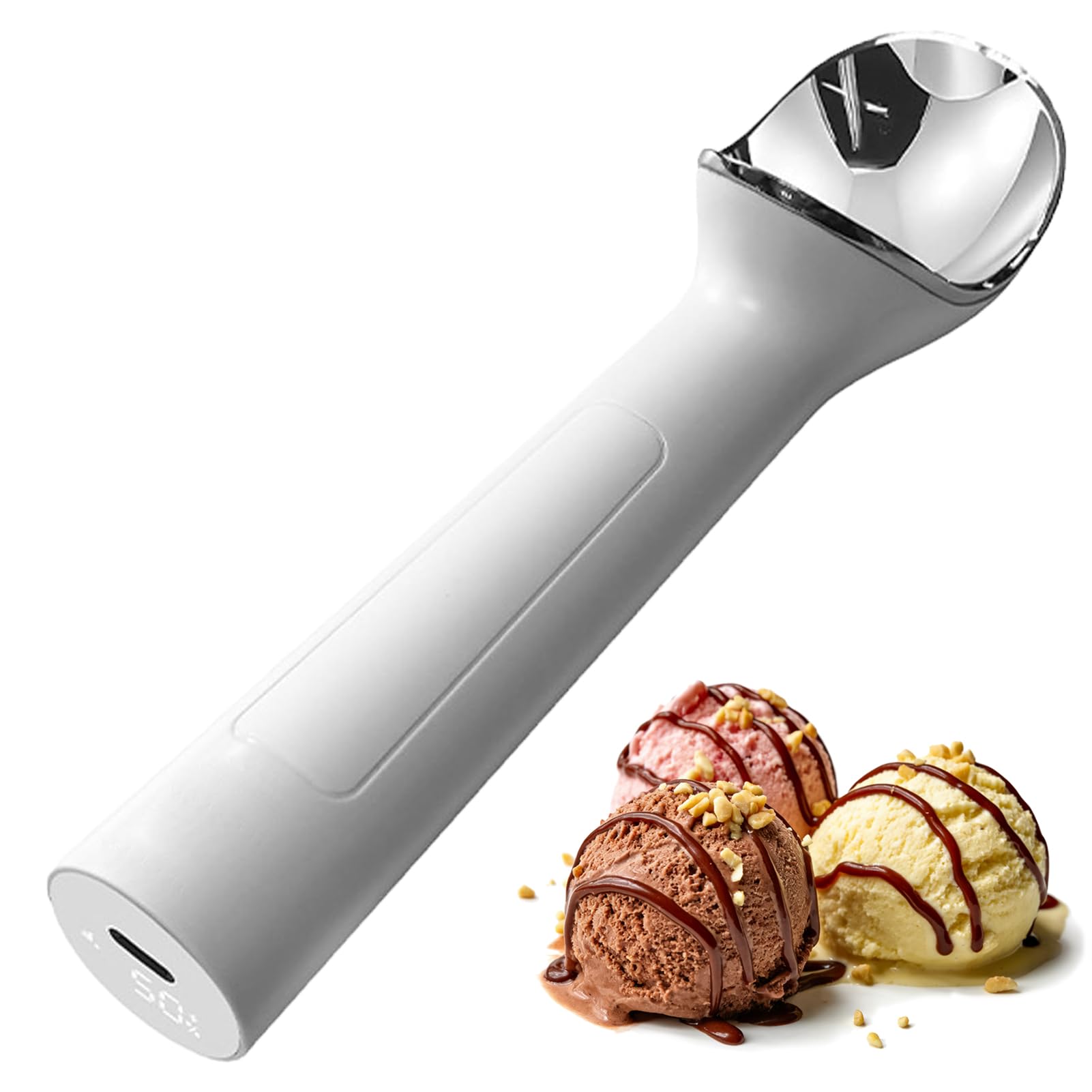 Cuillère à glace électrique – Cuillère à glace chauffante avec interrupteur tactile de température, batterie 2000 mAh, écran LED pour gelato et desserts glacés