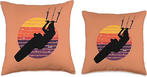 Miniatura 3 de Kitesurf Gifts and Surf Lover Tees by taiche Kitesurfing Lover Black Silhouette Retro Sunset Throw Pillow, 18x18, Multicolor