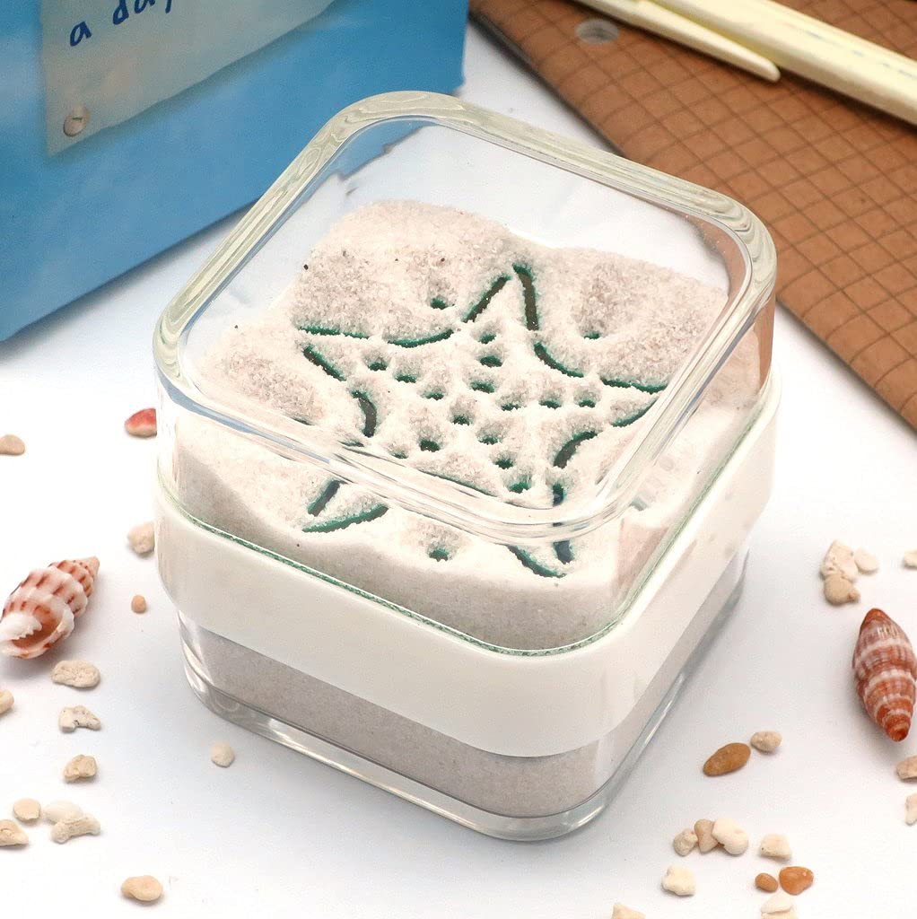 Canplow Sand & Shells Paperweight 2-1/8 inch Cube, A Life by The Sea & Starfish Sand Patterns, with Beach Sand Foot Prints