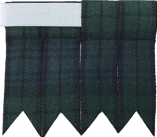 H HIGHLAND REDSTONE Kilt Flashes for Men\'s Accessory With Heavy Buckle Adjusters, Plain & Tartan Hose Flashes (Black Watch)