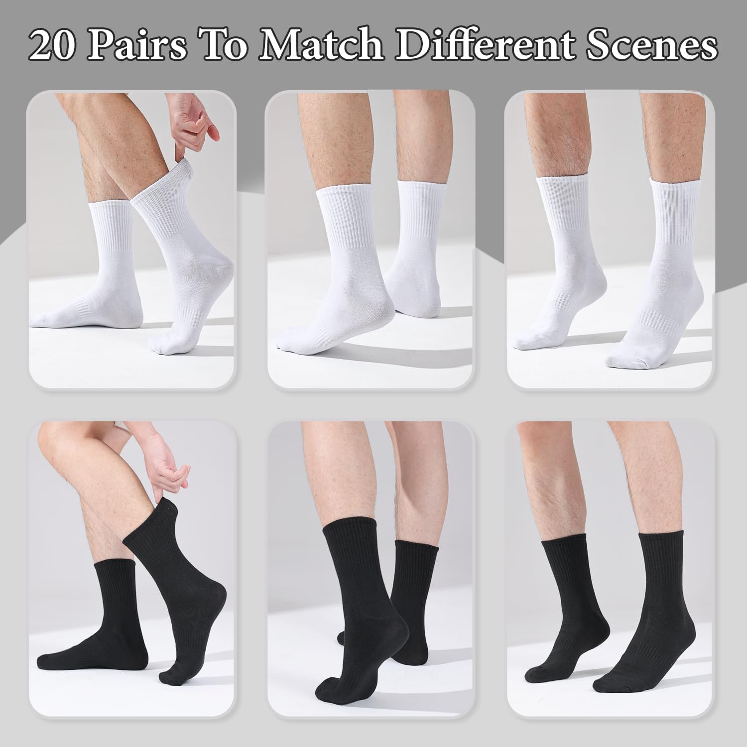 20 Pairs Unisex Cotton Moisture Wicking Cushioned Comfortable Crew Workout Hiking Socks for Sport Running