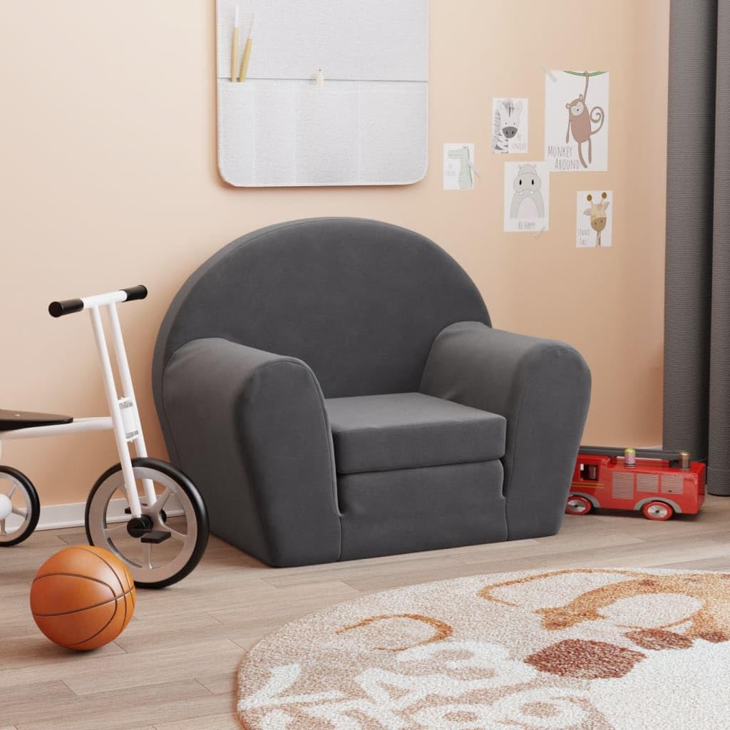 Sofá cama infantil de felpa suave en antracita con funda extraíble 57 x 90 x 45 cm, sillón infantil 2 en 1 y minisofá cama, ahorra espacio y cómodo para habitaciones de bebés y habitaciones