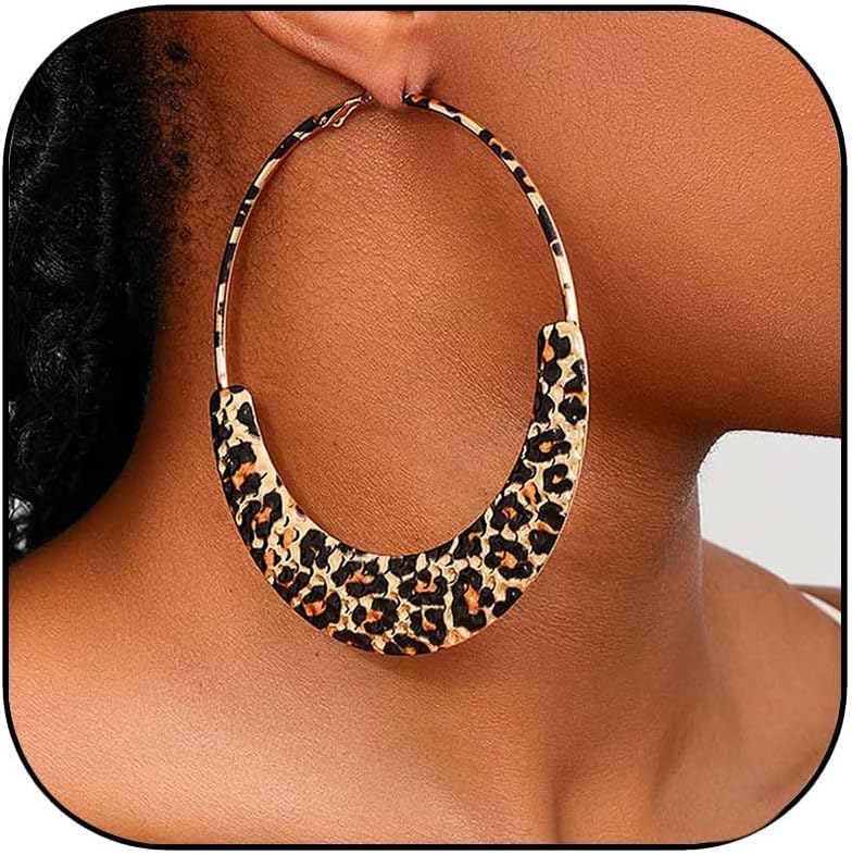 Leopard Print Earrings for Women Vintage Leopard Hoop Earrings Statement Hoop Earring 90s Large Earring Jewelry