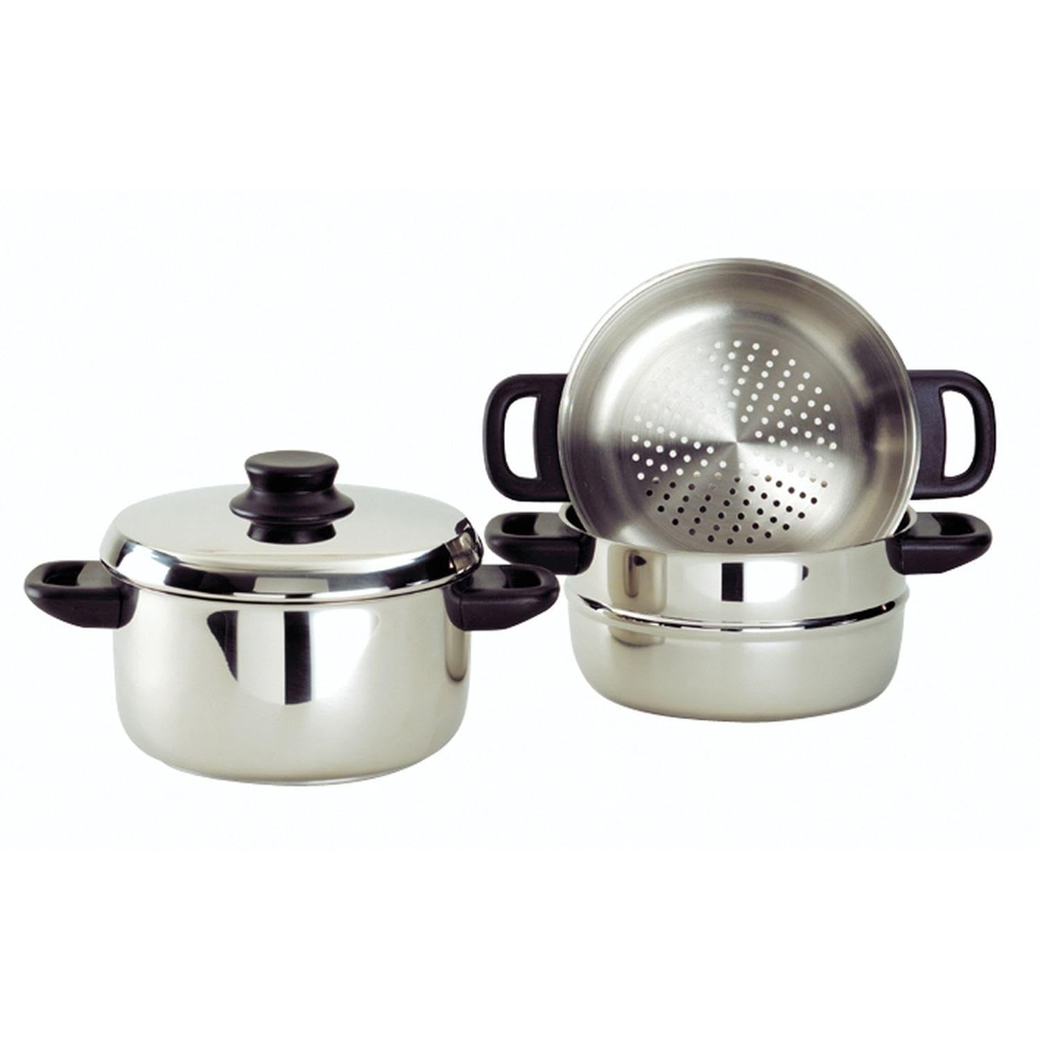 Baumalu Combiné Vapeur 3 Corps, couscoussier en inox, 1 litre, couvercle verre