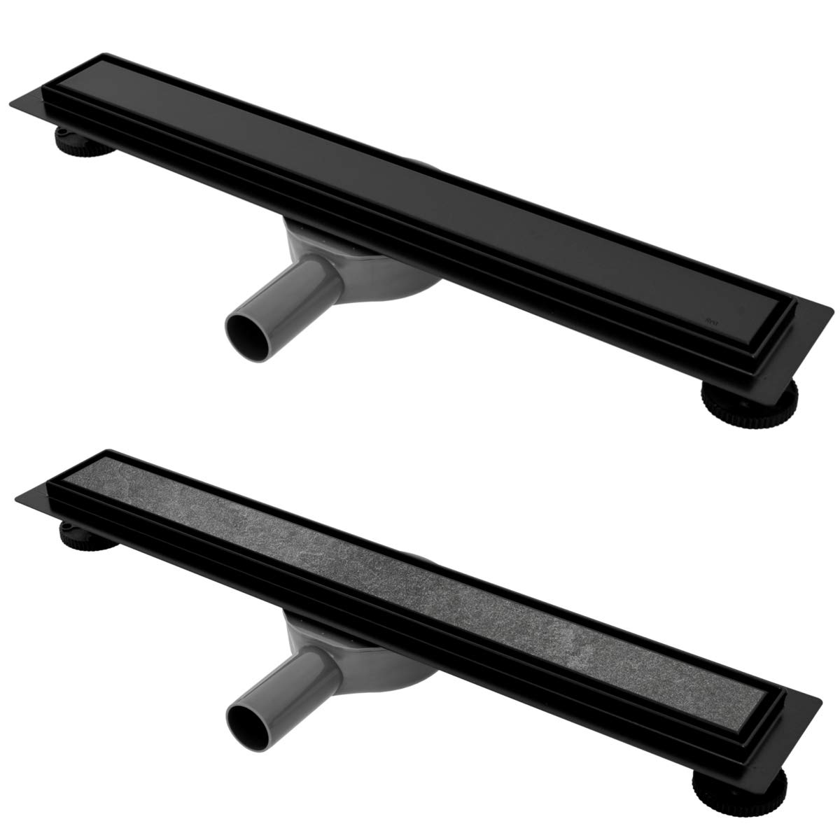 VBChome Caniveau de douche 90 cm - Noir - Siphon auto-nettoyant avec système anti-odeurs - Tailles 60 à 100 cm - Très plat - Kit complet de caniveau pour salle de bain