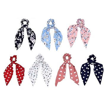 Unicra 7 Pcs Ribbon Scrunchy Hair Ties Hair Scrunchies Elastic Hair Bands Ropes Scrunchie Simple Multi-colored Hair Accessories set for Women or Girls