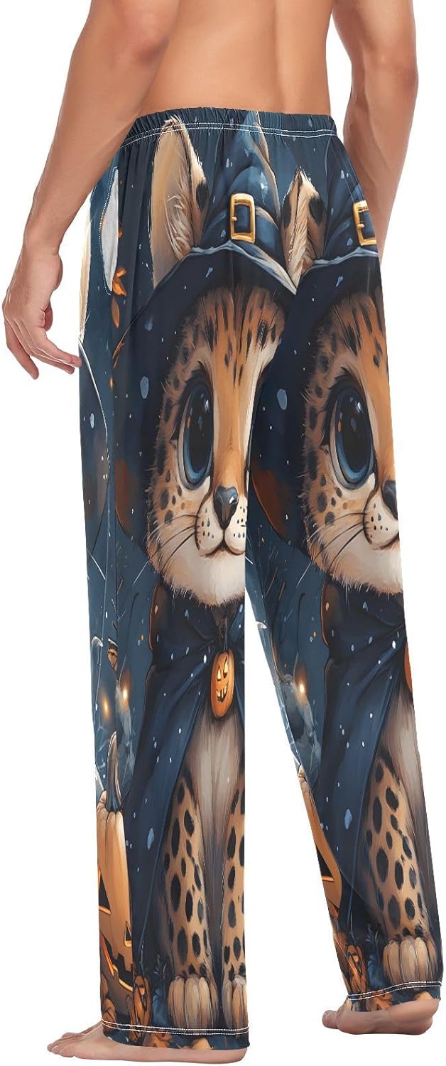 ALAZA Cute Cheetah Halloween Men's Pajama Pants Men Cotton Pajama Bottoms with Pockets, S