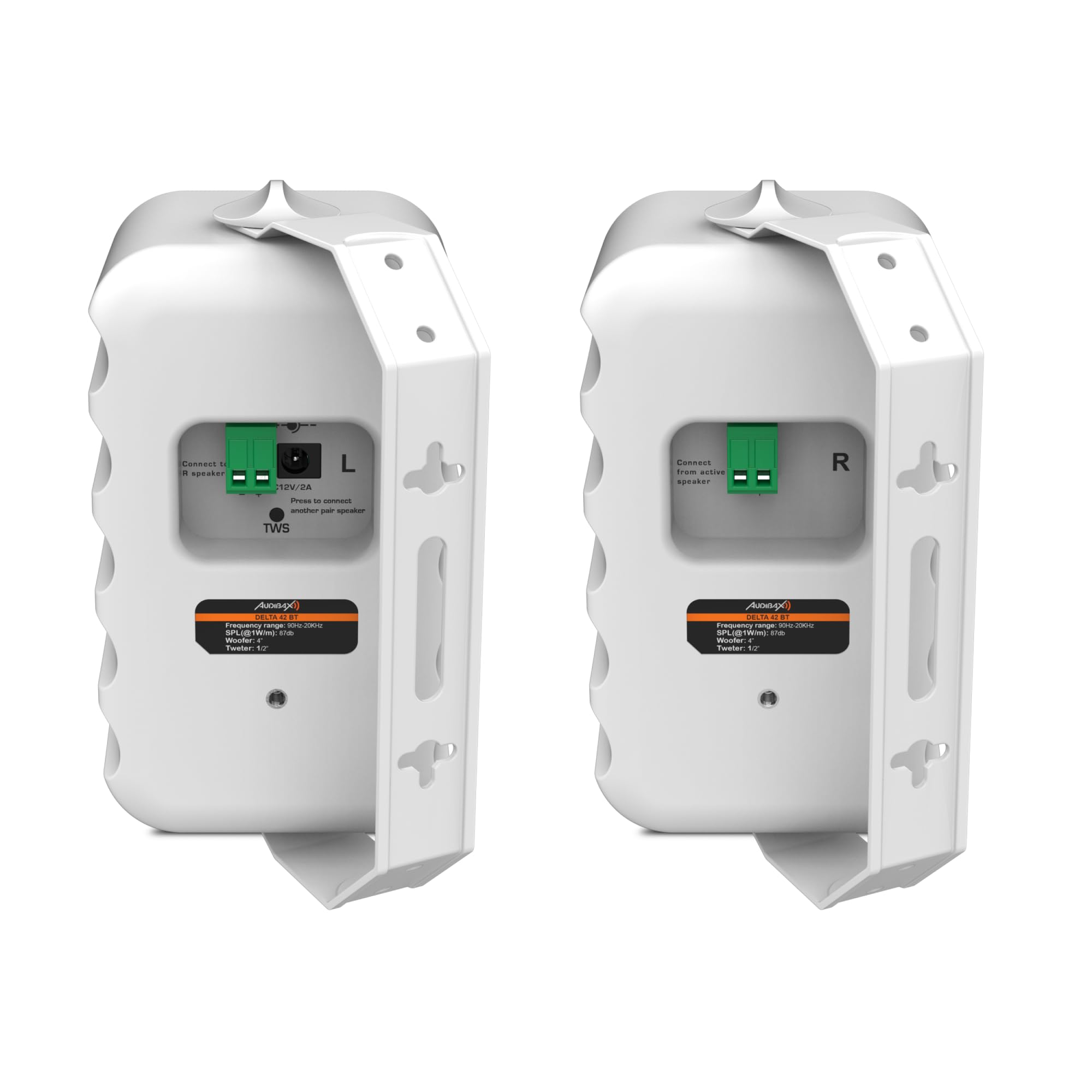 Audibax Delta 52 BT White Paire d'enceintes Bluetooth – Hautes Performances murales – Compatible avec Bluetooth – Plage de fréquence élevée (80 Hz – 20 kHz) – Son Surround