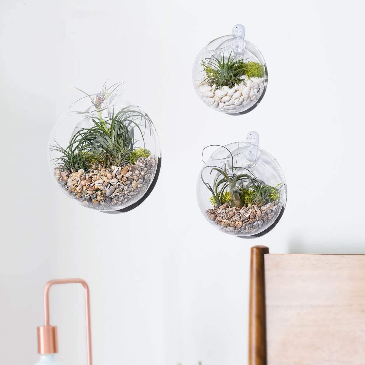 Zestaw do akwarium, 3 sztuki wiszącego terrarium bąbelkowego na ścianie, pojemnika na rośliny doniczkowe, kaktusy i nie tylko
