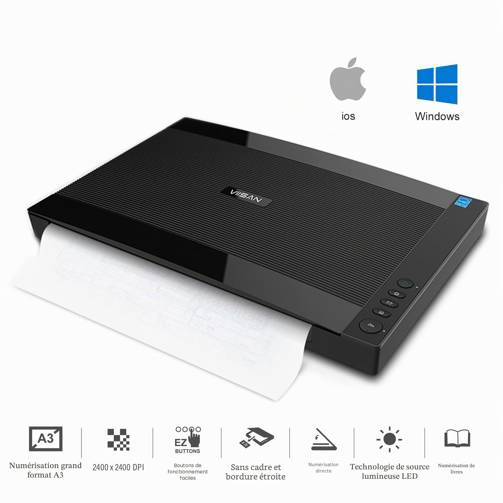 Viisan VF 3240, Scanner Plat Din-A3. Max. Résolution : 2400 x 2400 dpi. Compatible avec Windows et Mac Pilote Disponible