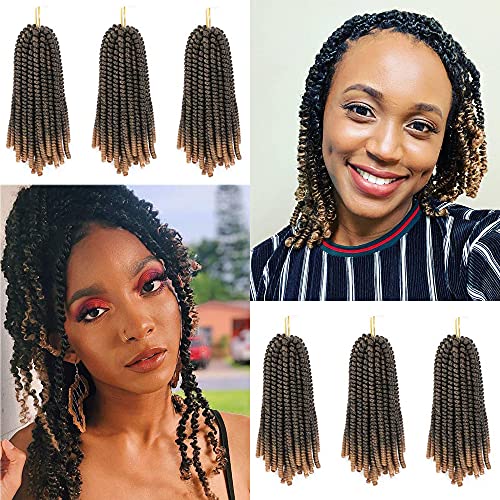 Jinhui Spring Twist Hair 6 Packs 10 Inch Ombre Colors Bomb Spring Twist Crochet Braiding Hair Fluffy Low Temperature Kanekalon Crochet Hair for Black Women (T1B/27)