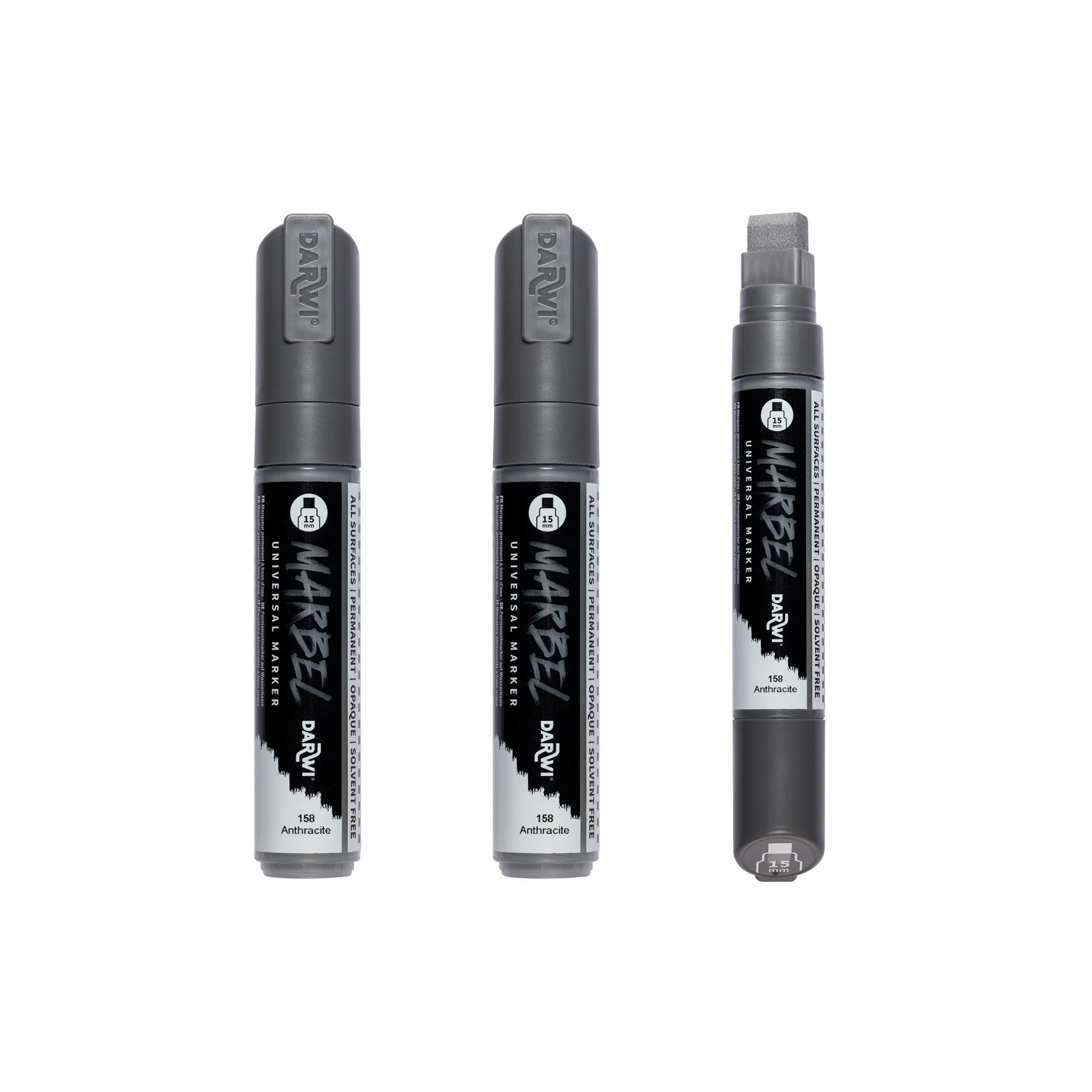 MARBEL - DA0222015158Cpack - Set of 3 Universal Markers with a Wide Rectangular Tip, 15 mm, Anthracite, No. 158 - Creative and Leisure DIY Accessories