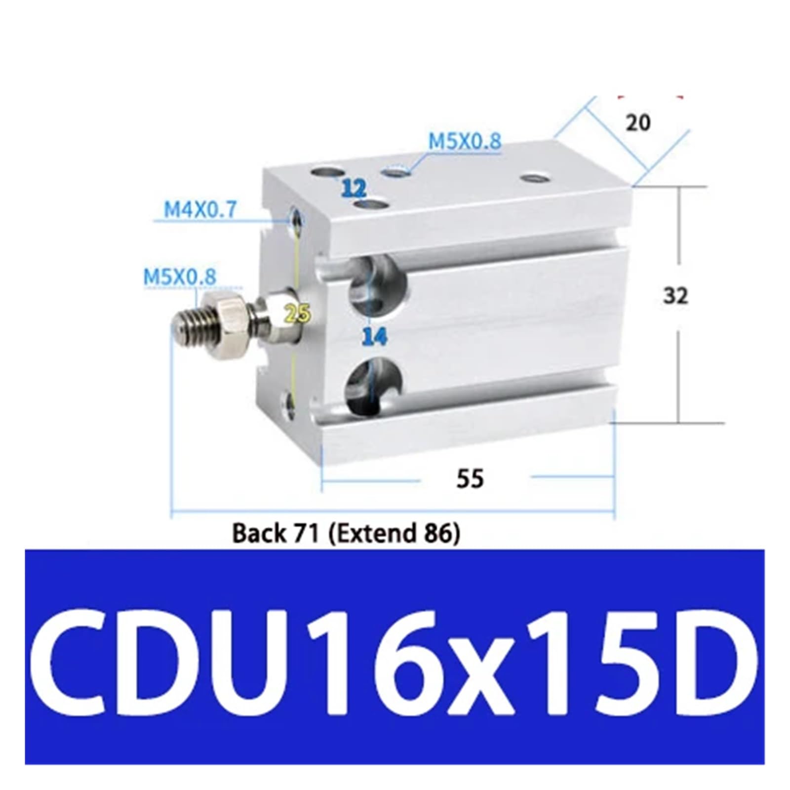 CDU10 16 Cilindro neumático de aluminio compacto doble efecto 10D-50D | Cilindro neumático compacto de aluminio for automatización, doble efecto, 0,15-0,7Mpa, fácil instalación, múltiples tamaños