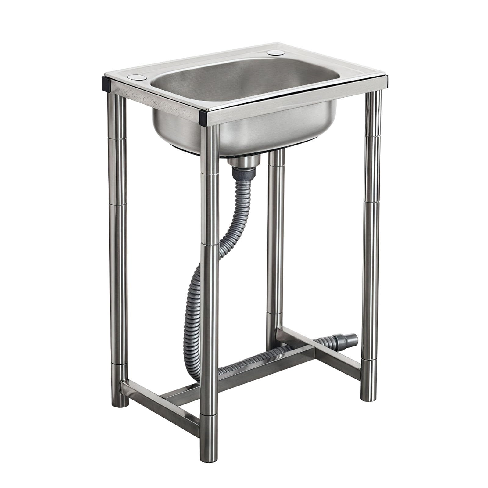 Fregadero de cocina de acero inoxidable con acabado higiénico de un seno y soporte