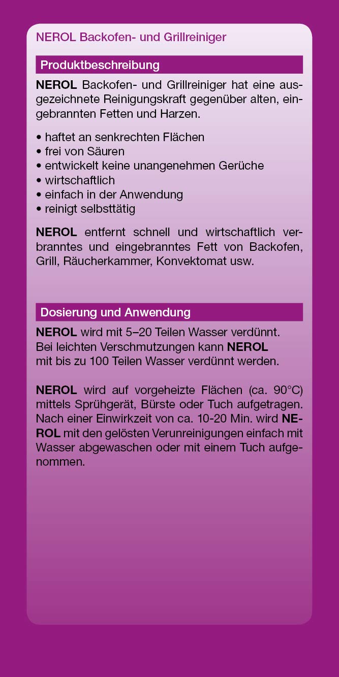 NEROL Backofenreiniger und Grillreiniger │ höchste Reinigungskraft gegenüber alten, eingebrannten Fetten, Harzen und Verkrustungen │5 Liter Kanister