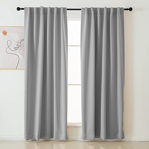 Pickluc Cortinas opacas de 96 pulgadas de largo, 2 paneles de cortinas opacas para dormitorio o sala de estar, pestaña trasera y bolsillo para
