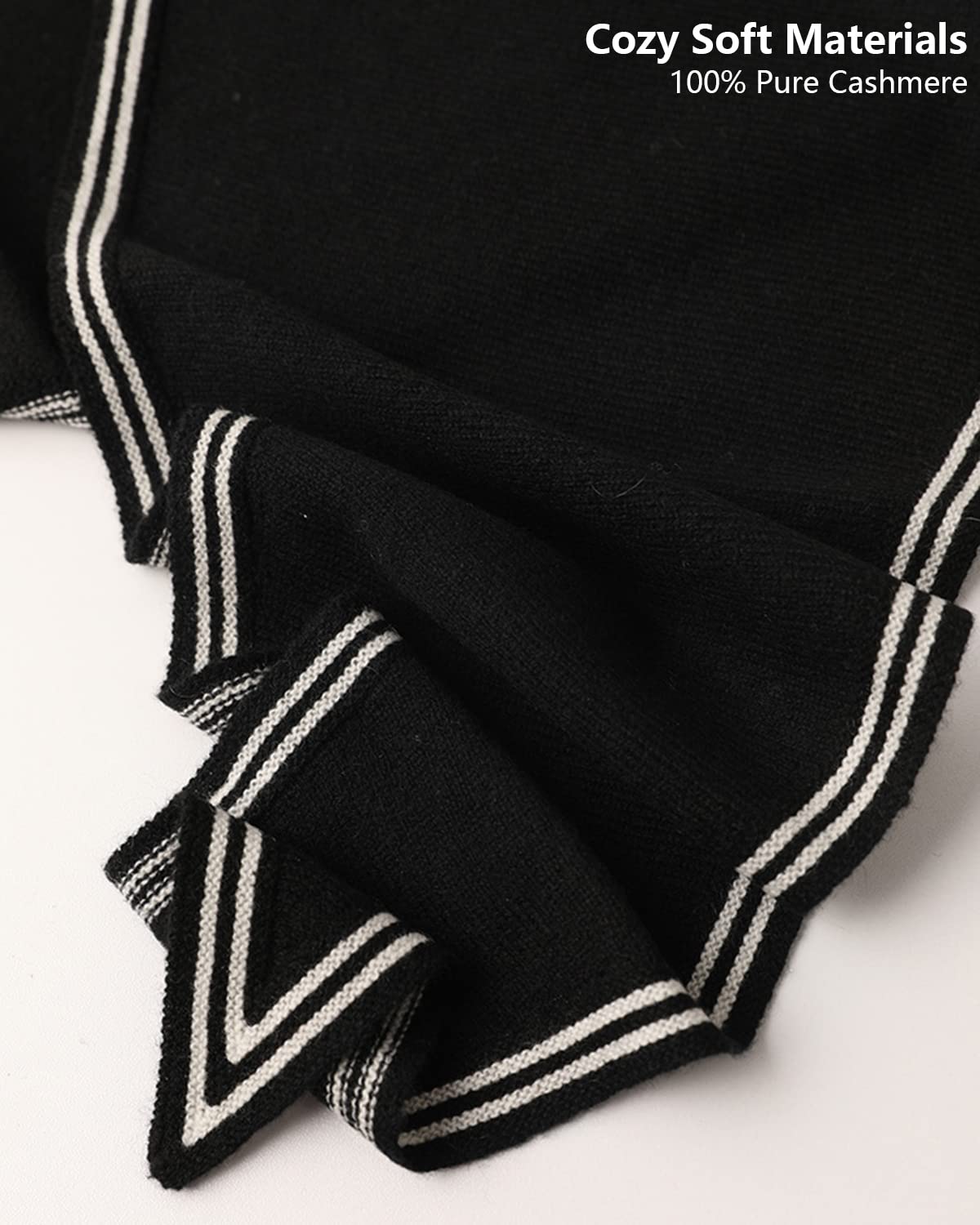 100% Cashmere Sciarpa da Collo Piccola a Forma di Diamante, Super Morbido Sciarpe Triangolare a Maglia Caldo Donna Ragazza, Sciarpa a Triangolo Versatile in Primavera Autunno, Miglior Regalo Black