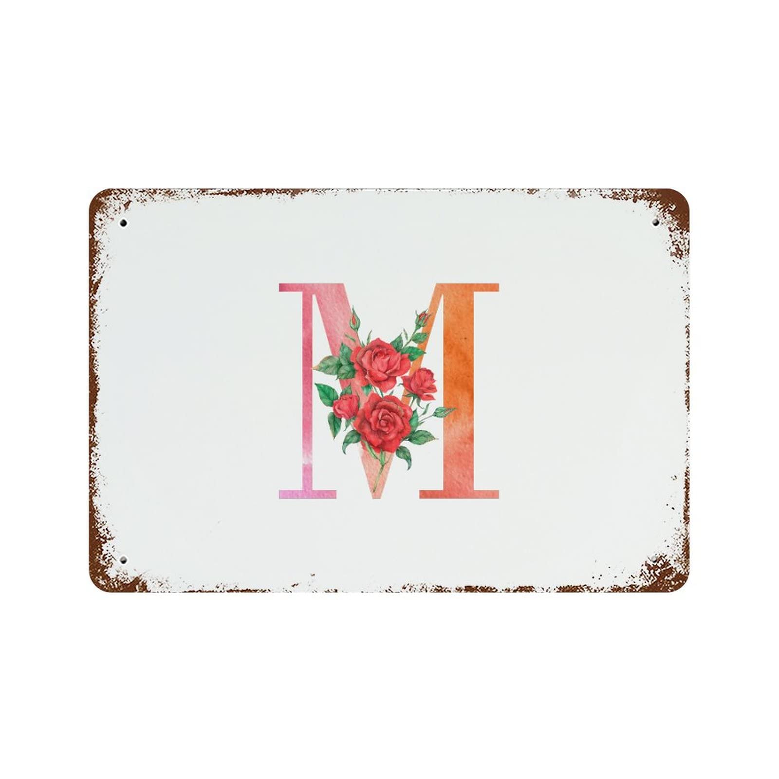 Panneau métal monogramme floral rouge M pour sublimer un mur vide