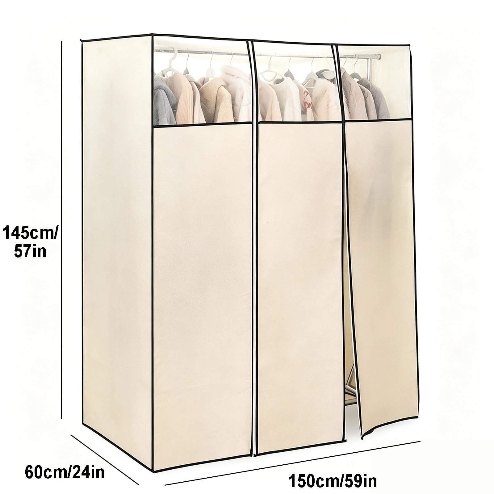 Funda Ropa Armario Tela No Tejida, Funda Ropa para Armario de Doble Barra | Fundas Ropa Armario Colgar con Cremallera, Burro Ropa Funda de Doble Barra(150*60*145cm/59*24*57in)