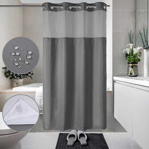 Ecoehoe Cortina de ducha de 54 pulgadas de ancho x 78 pulgadas de largo, sin ganchos, con forro a presión con imanes, lavable a máquina, parte