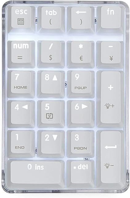Mechanical Numeric Keypad GATERON Red Switch Wired Gaming Keypad Crystal Case White Backlit 21 Keys Mini Numpad Portable Keypad Extended Layout White Magicforce by Qisan
