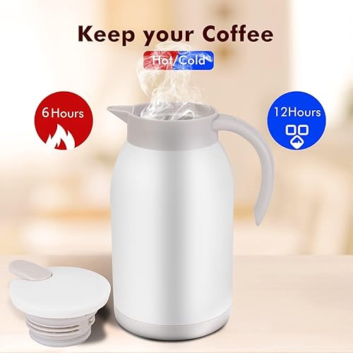 Miniatura 18 de Jarra térmica de café de 70 onzas, jarra de acero inoxidable para líquidos calientes, vacío de doble pared para bebidas calientes, té grande