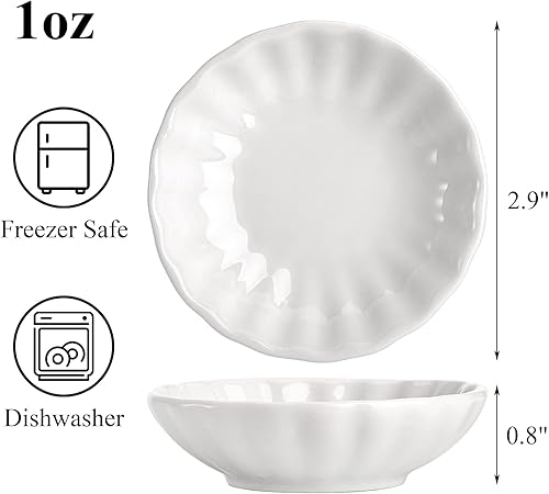 Miniatura 2 de Hiceeden Paquete de 20 platos de salsa de soja de 2.9 pulgadas, cuenco de cerámica de 1 oz, mini plato de porcelana para guarniciones, condimentos,