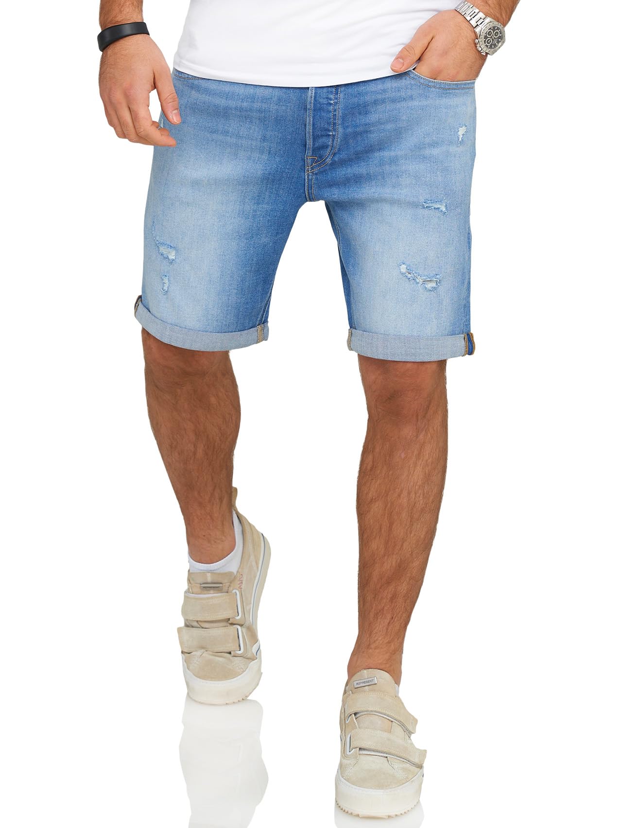 JACK & JONES Infinity Herren Jeans Shorts Rick Bermudas LIGBLUDEN- S