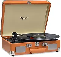 Caixa De Som Vitrola Retrô Hi-Fi Raveo Sonetto Chrome Caramel Caramelo Com Toca-Discos, BT e USB Reproduz E Grava Em Mp3