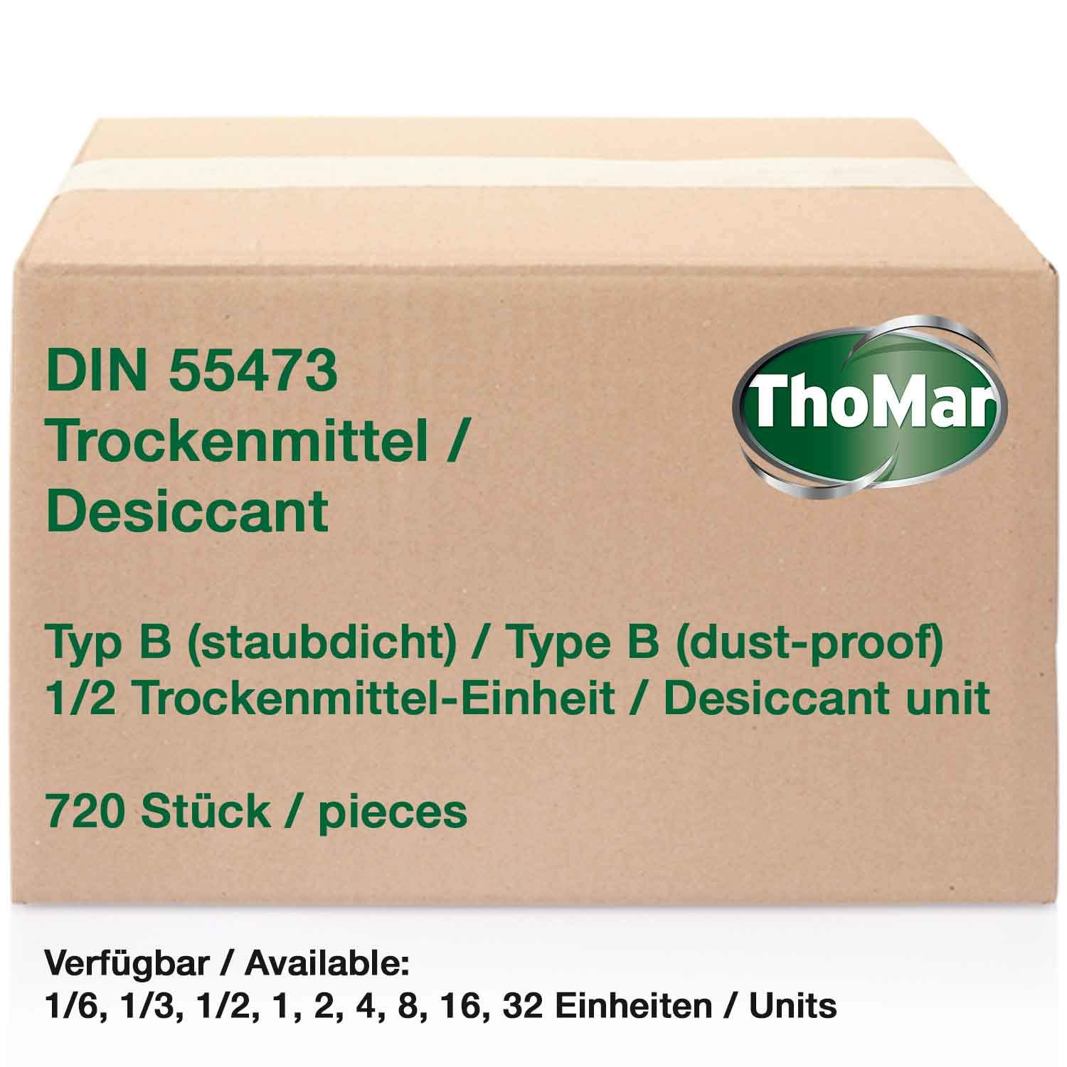 Trockenmittel-Beutel zertifiziert nach DIN 55473 | staubdichter Hüllstoff (Typ B) | 1/2 TME | 720 Stück zu je ca. 17 Gramm im Karton, je 60 Stück luftdicht unterverpackt (Staubdicht - Typ B, 1/2 TME)