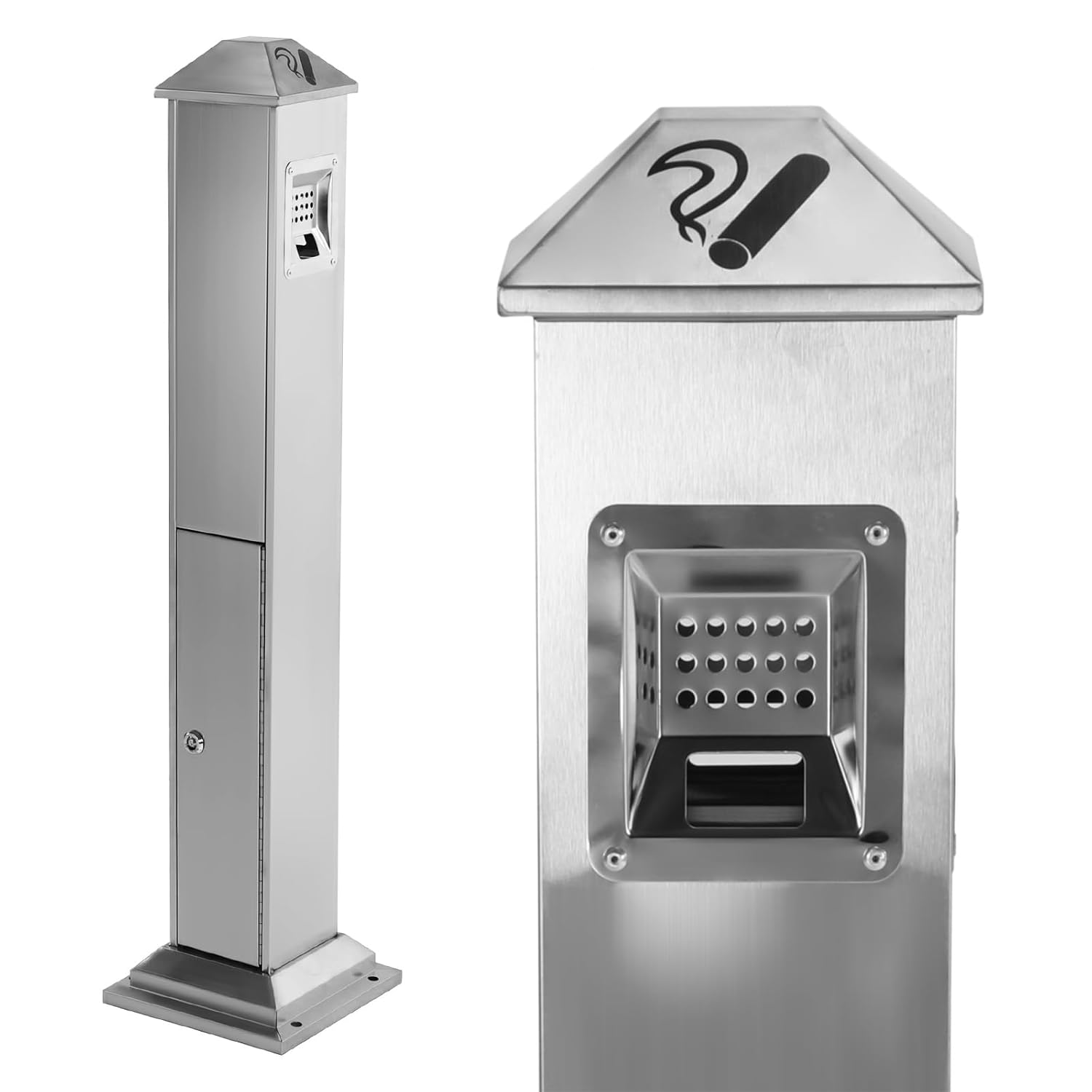 43.7in Commercial Trash Can W/Key Movable Ash Bin Container with Inner Bucket Steel Ash Receptacle for Home Park Hotel Lobby Office (Grey)