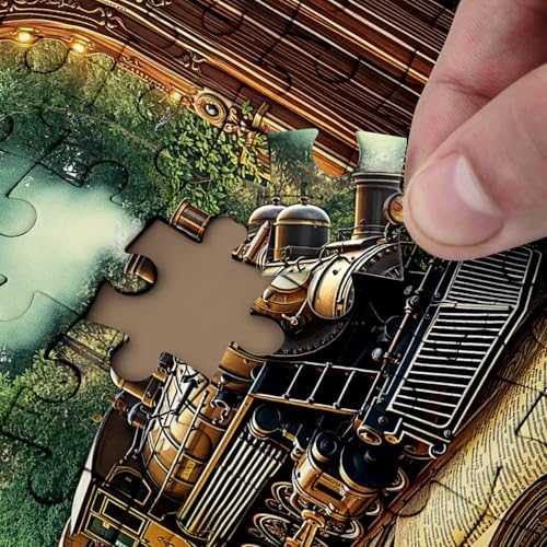 Rompecabezas BBOLDIN Tren Bosque Libro 1000 piezas para adultos, Puzzle vintage mágico de plantas, castillo, estantería de fantasía, naturaleza y árboles miniatura 4