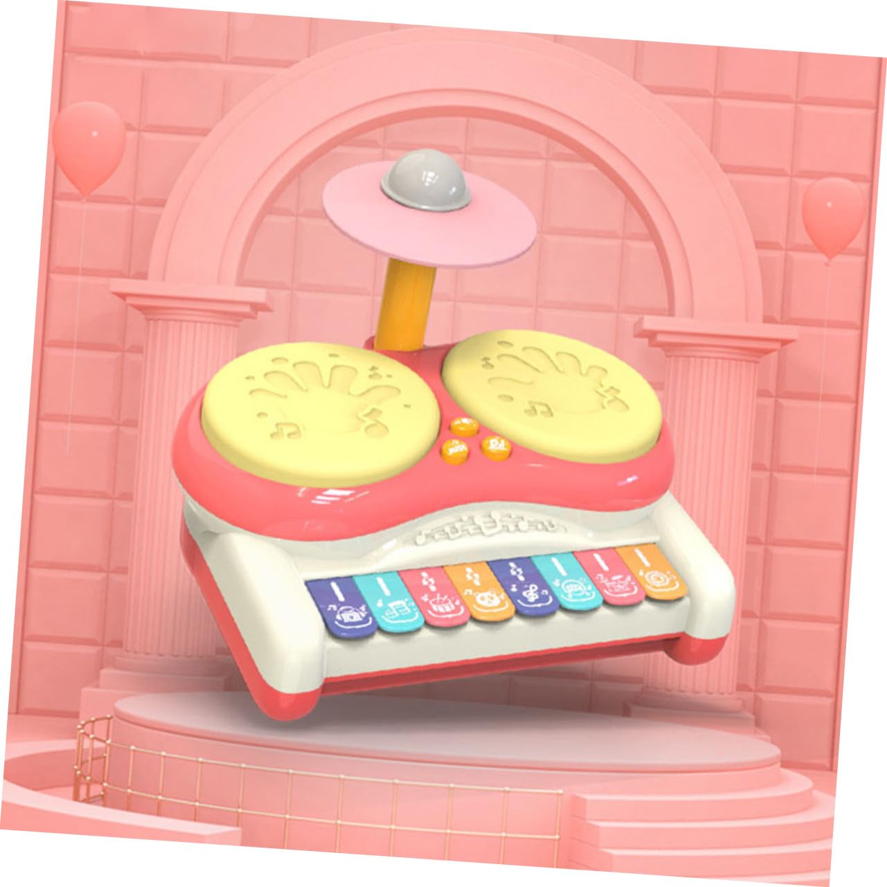 Juguete Musical de Percusión para Niños, Batería Infantil Multifuncional, Tamaño Mediano, Color Rosa, Juguete Educativo para Bebés, Instrumento Musical de Iniciación, sin Pilas,