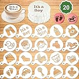 Konsait 20Pack Baby Shower Cake Stencil Templates Decoration, Reusable Baby Shower Cake Cookies Baking Painting Mold Tools, Dessert, Coffee Decorating Molds Cappuccino Mousse Hot Chocolate