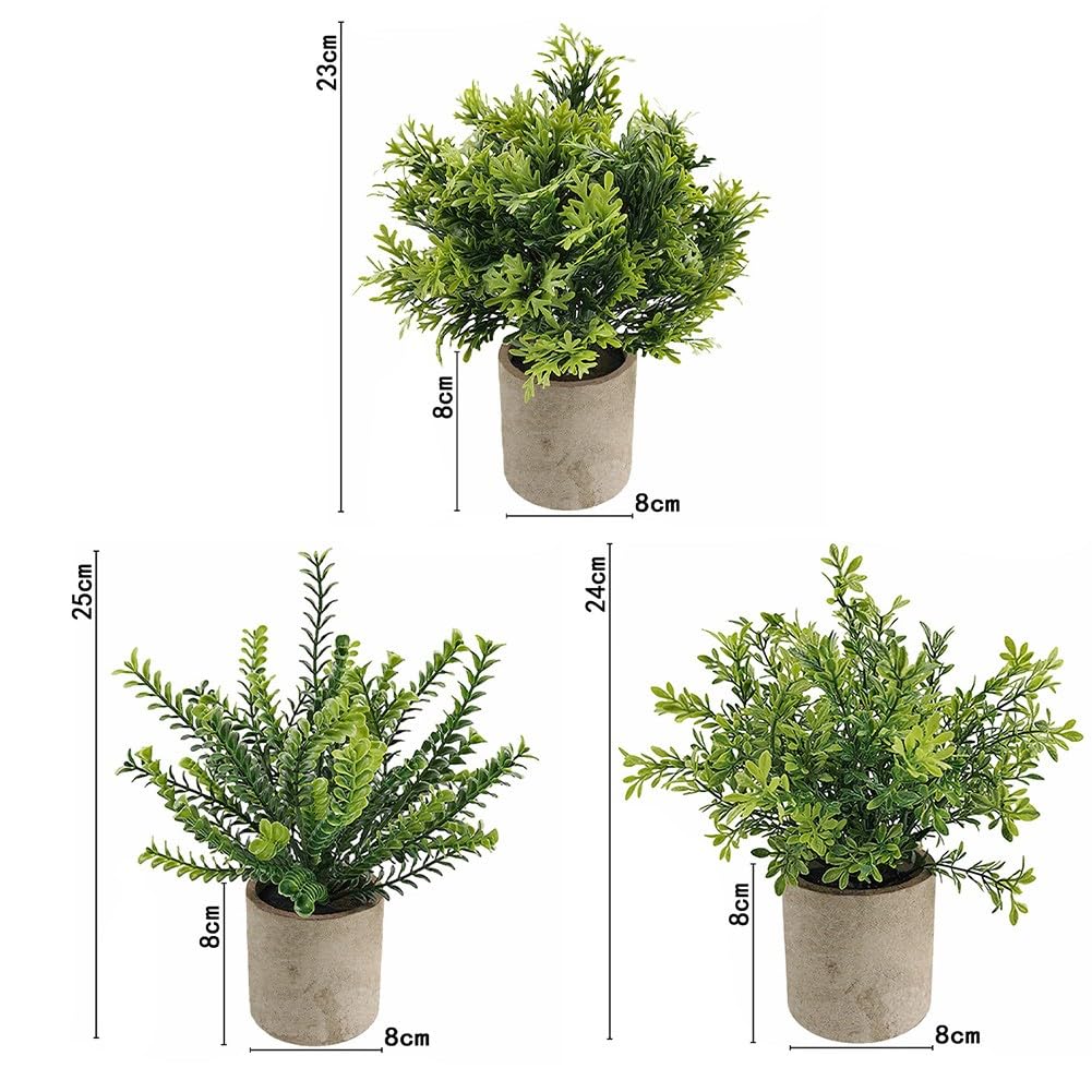 Plantas artificiales en macetas, paquete de 3 mini eucaliptos falsos para decoración de oficina en casa, decoración de escritorio de plástico