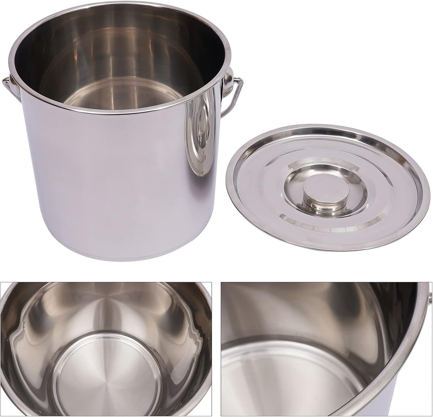 Cubo de Acero Inoxidable 12 litros, Cubo Metalico con Tapa para Fuego Garaje Derrames, Diametro 26cm, Tareas de Limpieza o Transporte, Cubo Cocina Aliment