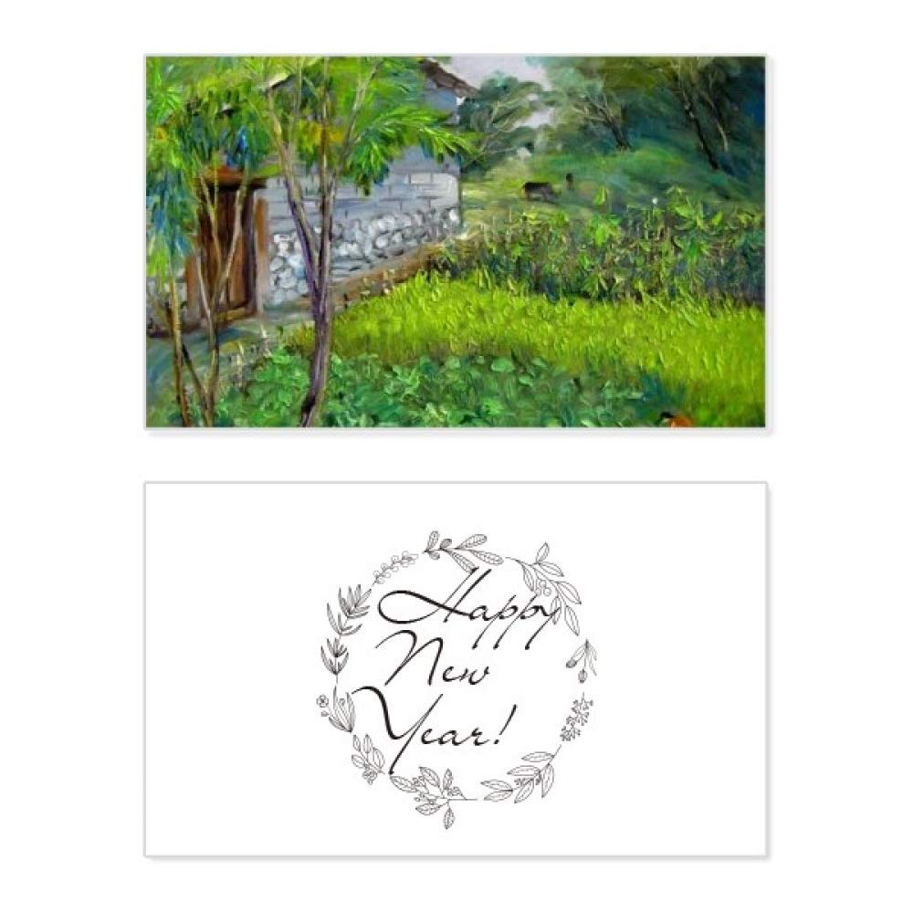 Tarjeta de Año Nuevo con ilustración de árbol de granja china para regalar 5