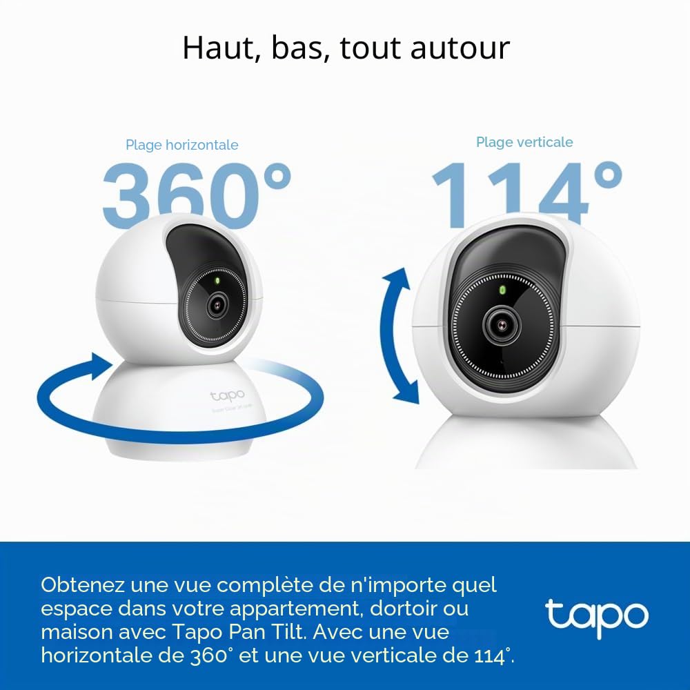 Tapo TP-Link C230, 3K 5MP, Support IA, Suivi de Mouvement, Vision Nocturne à 360°, Communication vocale bidirectionnelle, Stockage Cloud/Local, détection de Pleurs de bébé, caméra de sécurité Wi-FI