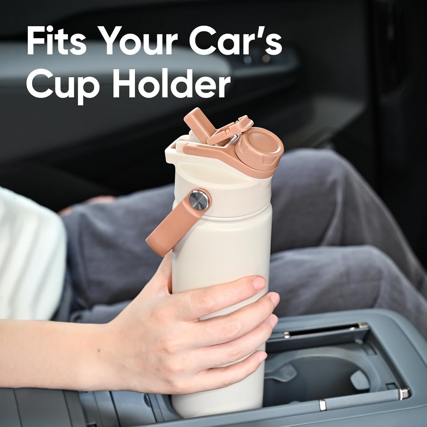 24 oz Insulated Water Bottle, 2-in-1 Lid, Straw & Spout with Protected, Leak Proof, Keep Cold 24H, Cup Holder Fit, Stainless Steel, Metal, Reusable, for Travel, Gym and School, 2 Lids, Mousse - Image 4