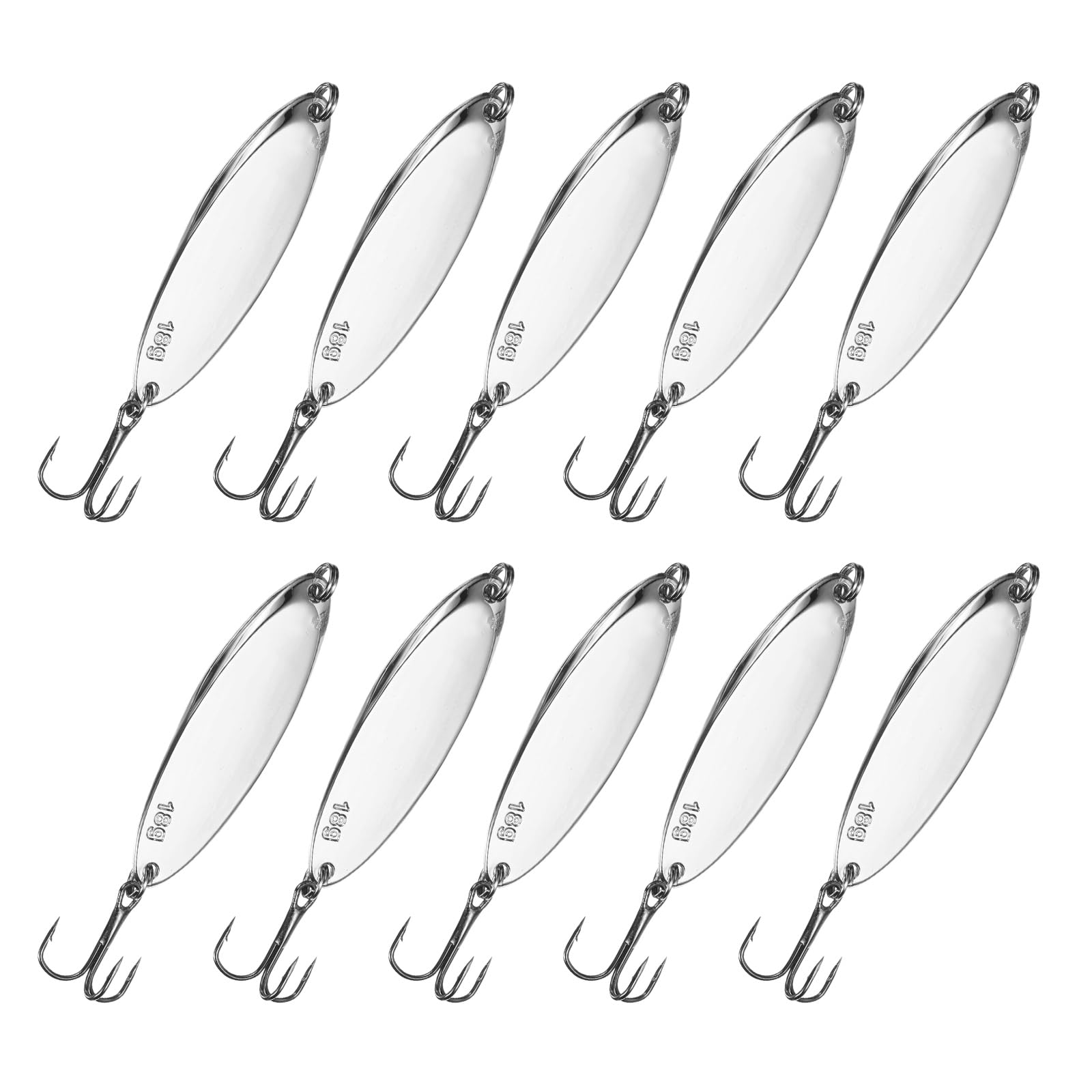 YELARXI Fishing Spoons Lures, Metal Saltwater Treble Trout Lures Jigging Spoon with Treble Hooks Casting Spinner Baits 10 Pcs & 3/5oz & Silver - Fitting for (Freshwater/Salmon/Bass/Trout)